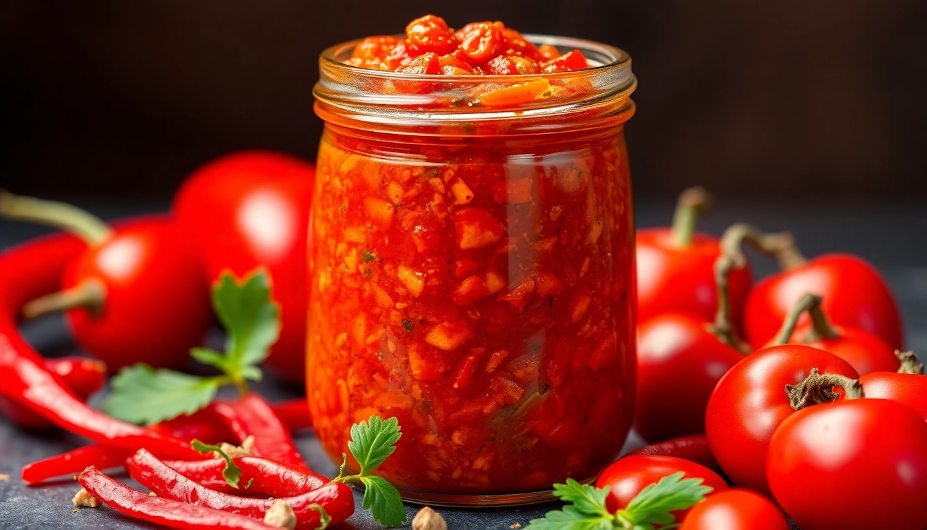 Schezwan Chutney served in a bowl with ingredients for cooking, showcasing its rich texture and